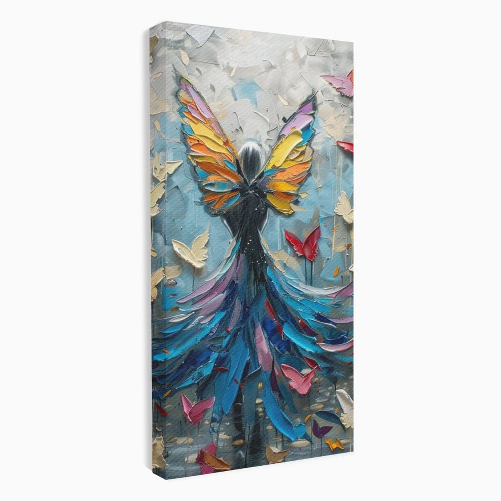 Tablou canvas cu tablou canvas cu femeie si aripi de fluture, fara rama, pe sasiu de lemn